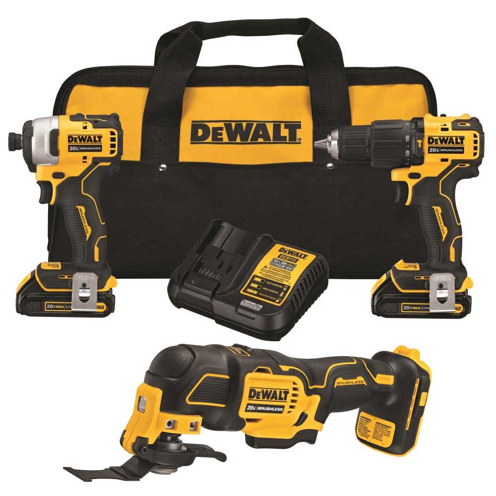 DEWALT ATOMIC 20V MAX* 1/2 Hammer Drill/Driver 1/4 Impact Driver Oscillating Tool Bundle