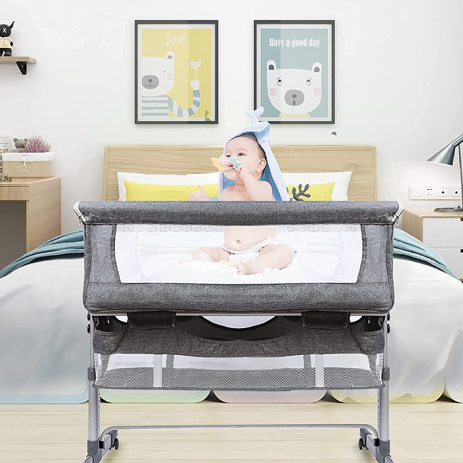 Nordmiex Baby Bassinet 3 in 1 Bedside Sleeper for Newborn / Infant, Gray