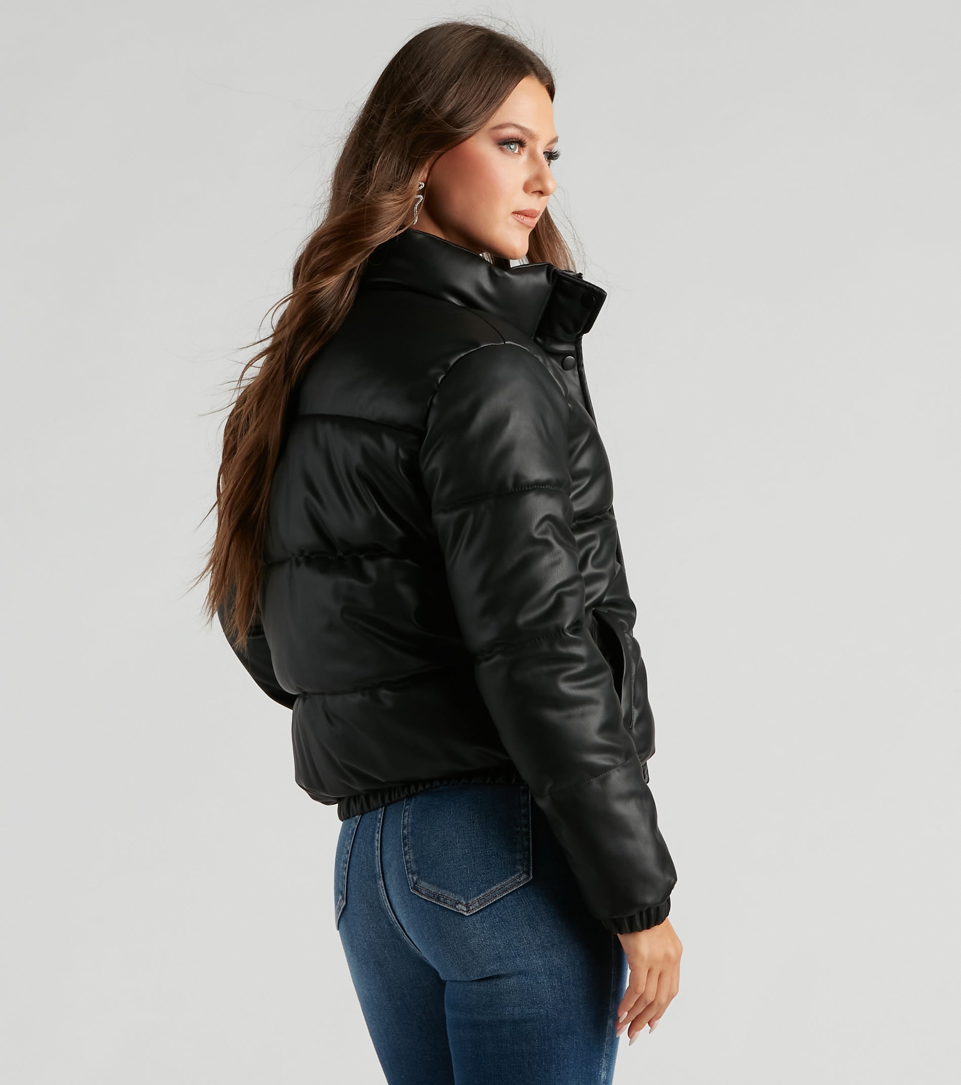 Stylish Edge Faux Leather Puffer Jacket