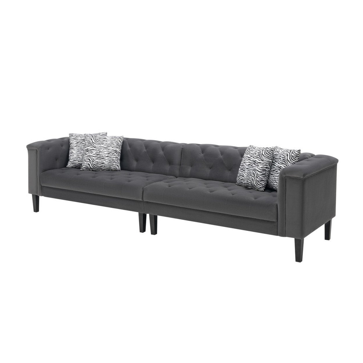 Aki 120 Inch Modern 4 Seater Sofa, Deep Button Tufting, Gray Velvet Fabric- Saltoro Sherpi