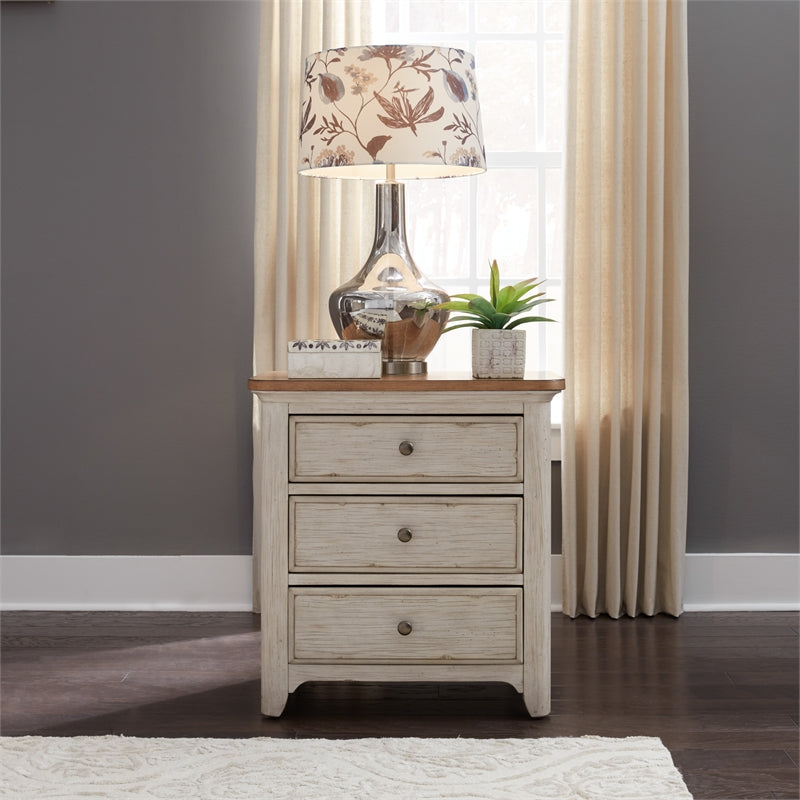 Farmhouse Reimagined White 3 Drawer Night Stand w/ Charging Station