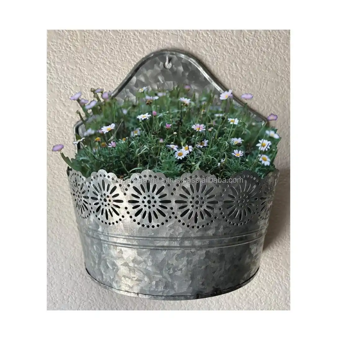 Galvanized Flowerpot Garden Flower Pot Planter Premium Quality Designer Grey Color Tin Indoor Wall Mounted Flower Pot