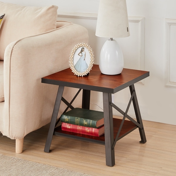 VECELO End Table/Sofa Table/Coffee Table/Bedside Table Brown Finish