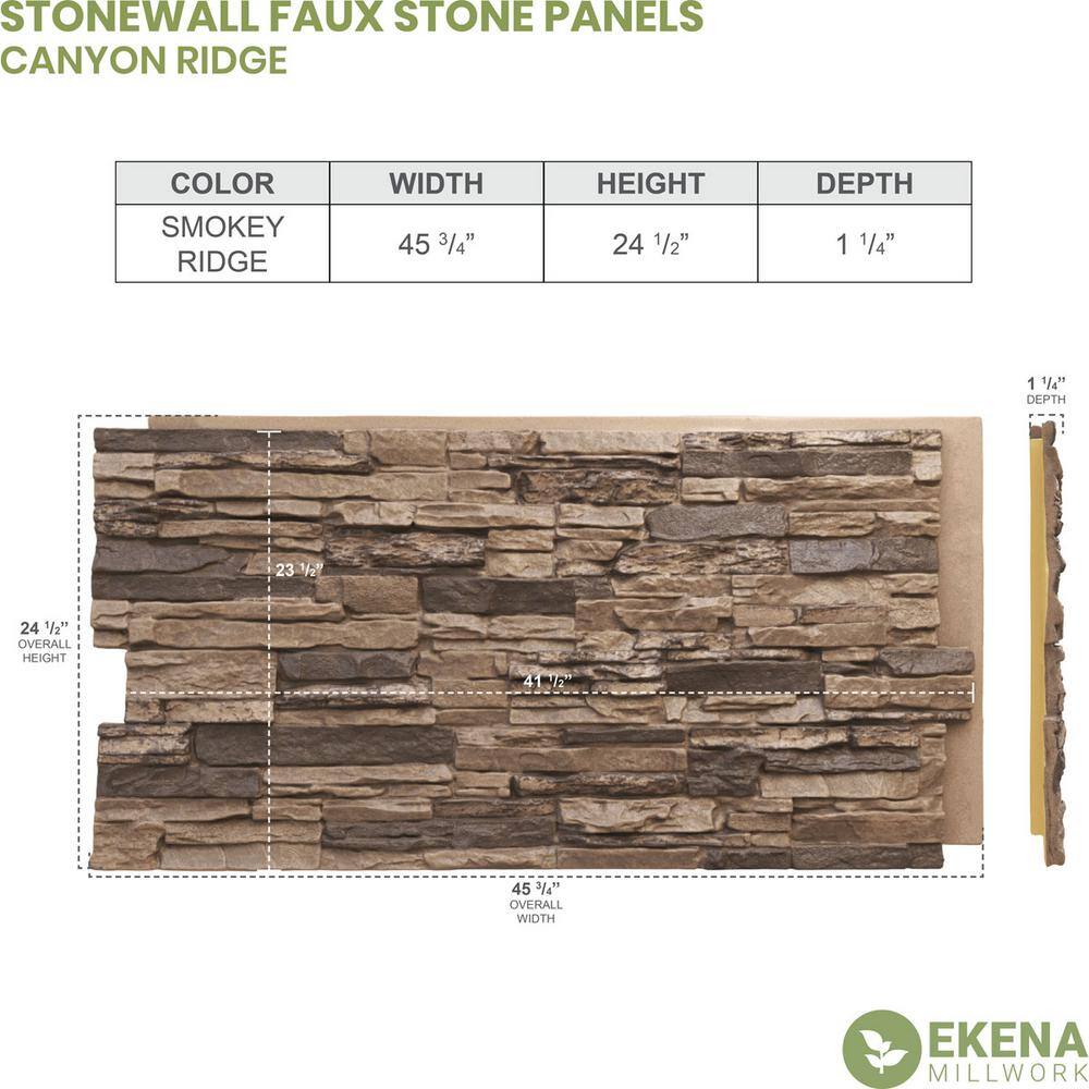 Ekena Millwork 45-34 in. x 24-12 in. Canyon Ridge Stacked Stone Stonewall Faux Stone Siding Panel PNU24X48CNSR