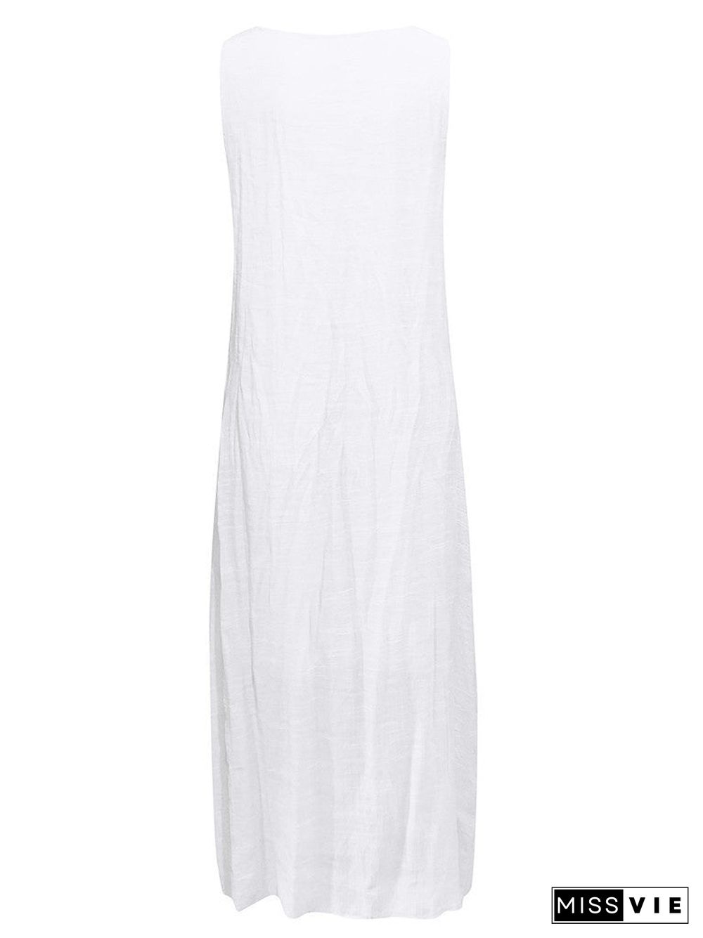 Women Sleeveless V-neck Solid Lace Stitching Maxi Dress