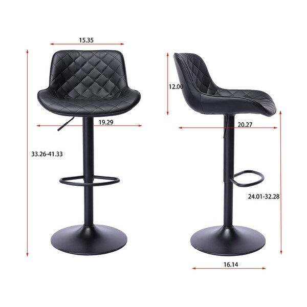 Modern Bar Stools Set of 2 Adjustable Mechanical Lifting PU and Black Leg Bar Stool， Chrome Footrest and Base Swivel Height