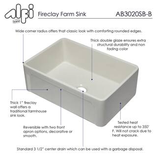 ALFI BRAND AB3020SB-B Farmhouse Fireclay 29.75 in. Single Bowl Kitchen Sink in Biscuit AB3020SB-B