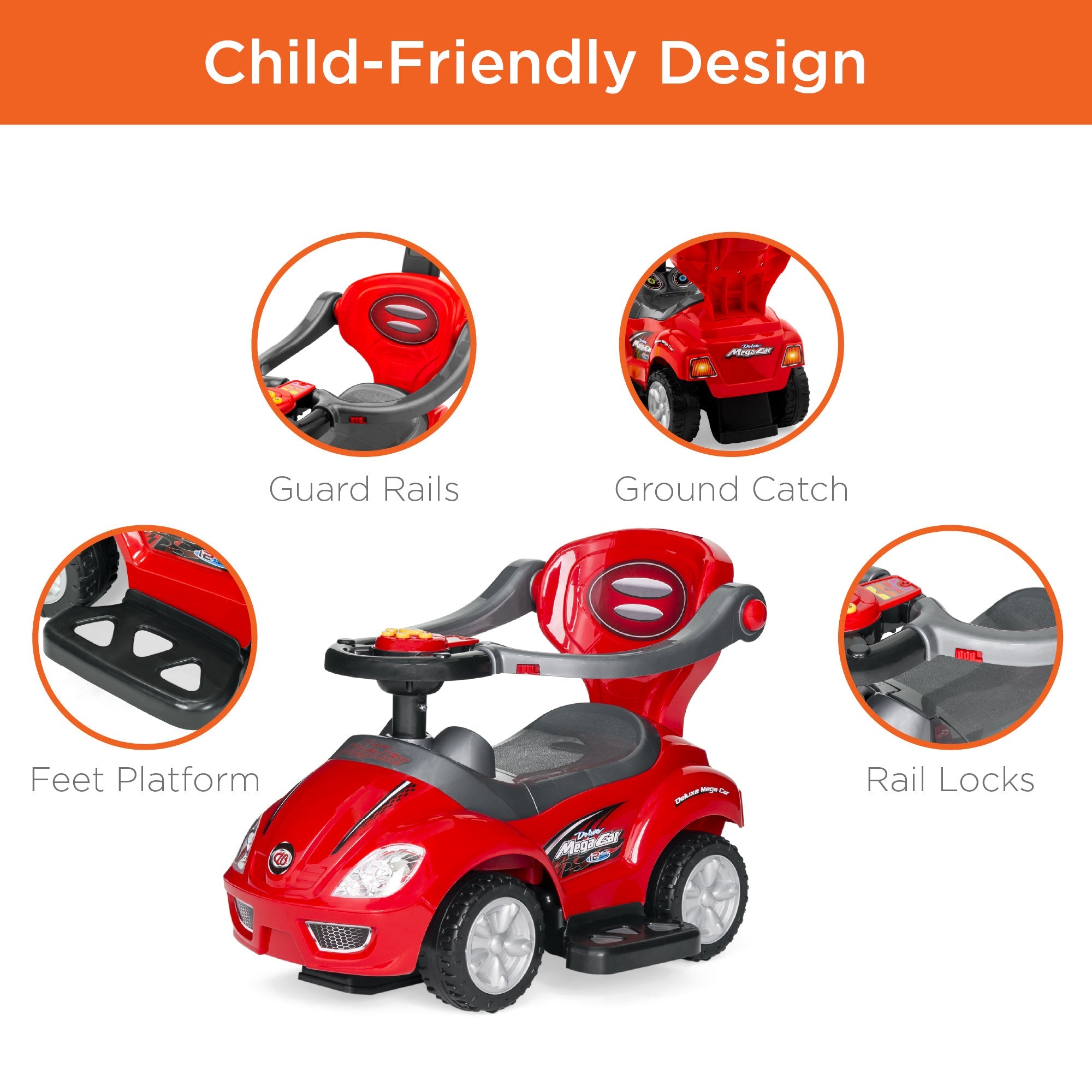 Best Choice Products 3-in-1 Kids Push and Pedal Toddler Ride On Wagon Play Toy Stroller w/ Sounds, Handle, Horn - Red