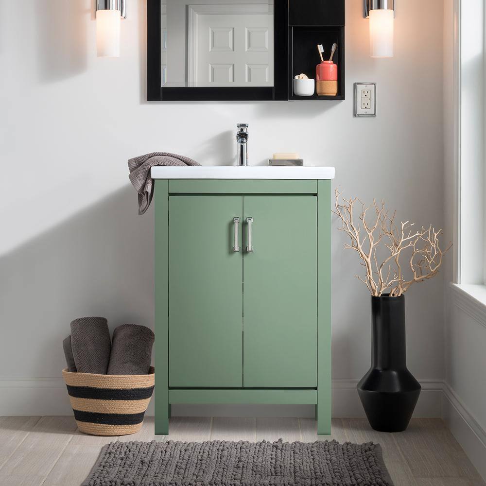 Home Decorators Collection Bailey 24 in. W x 16 in. D x 35 in. H Bath Vanity in Botanical Green with Single Hole White Vitreous China Top BGGVT2416