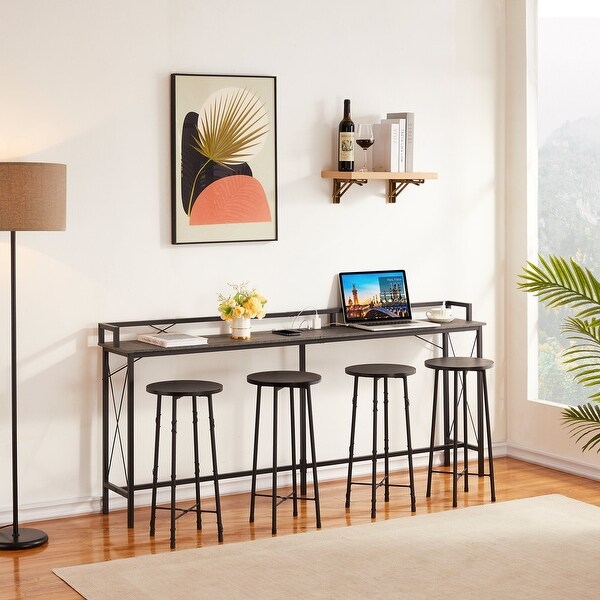 Extra Long Console/Sofa Table with Charging StationandPower Outlet， Charcoal Grey