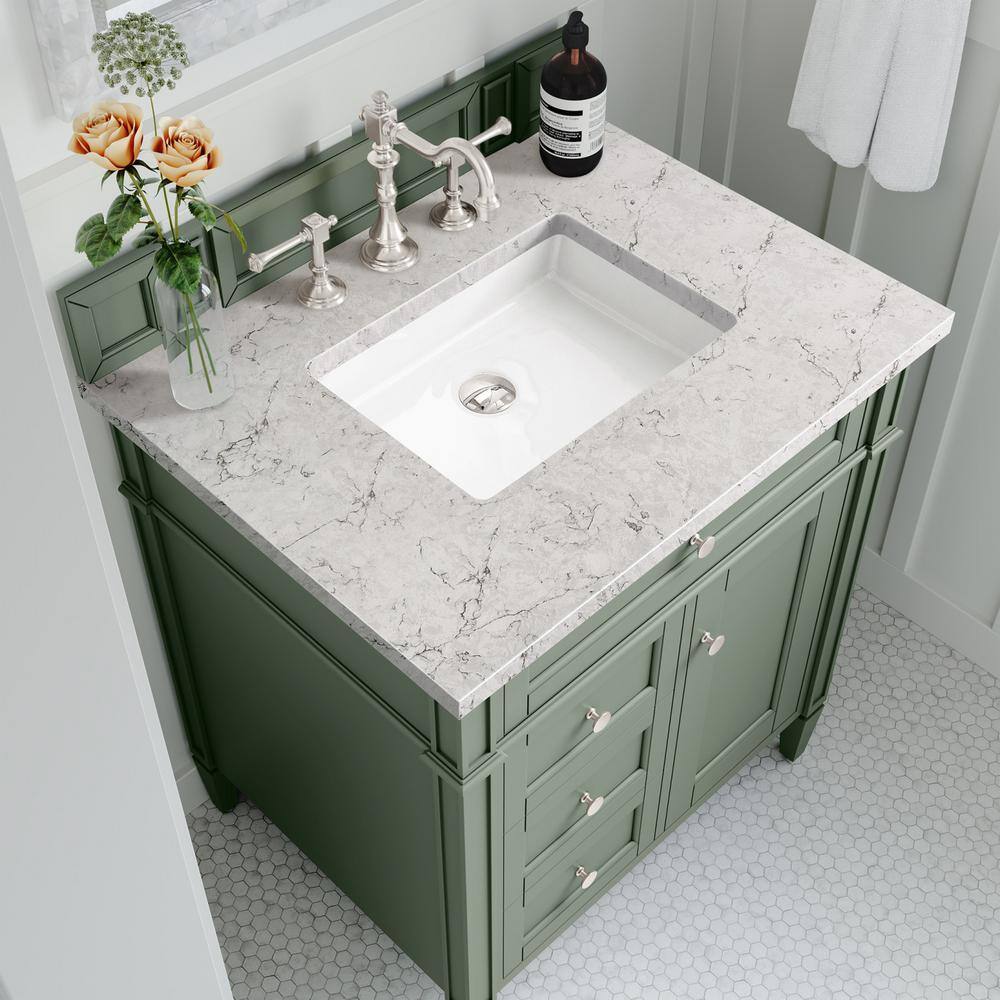 James Martin Vanities Brittany 30.0 in. W x 23.5 in. D x 33.8 in. H Bathroom Vanity in Smokey Celadon with Eternal Jasmine Pearl Quartz Top 650-V30-SC-3EJP