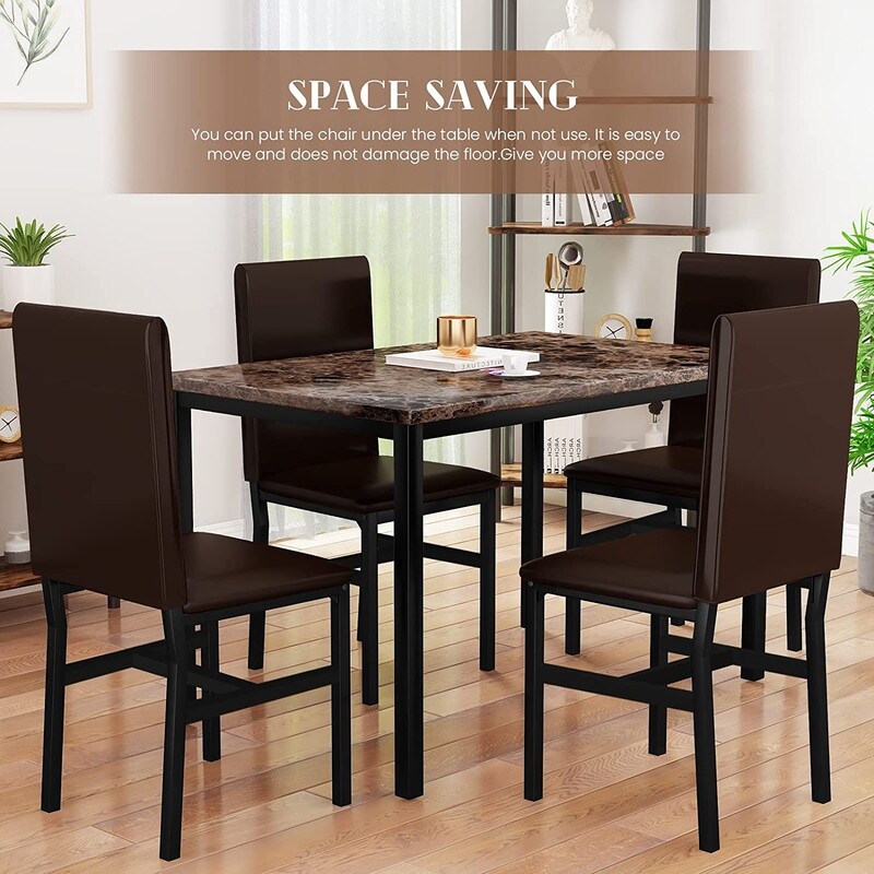 Mieres 5 Pieces Faux Marble Dining Table Set with 4 Upholstered PU Leather Chairs