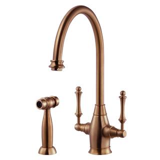 HOUZER Charleston Traditional 2-Handle Standard Kitchen Faucet with Sidespray and CeraDox Technology in Antique Copper CRLSS-650-AC