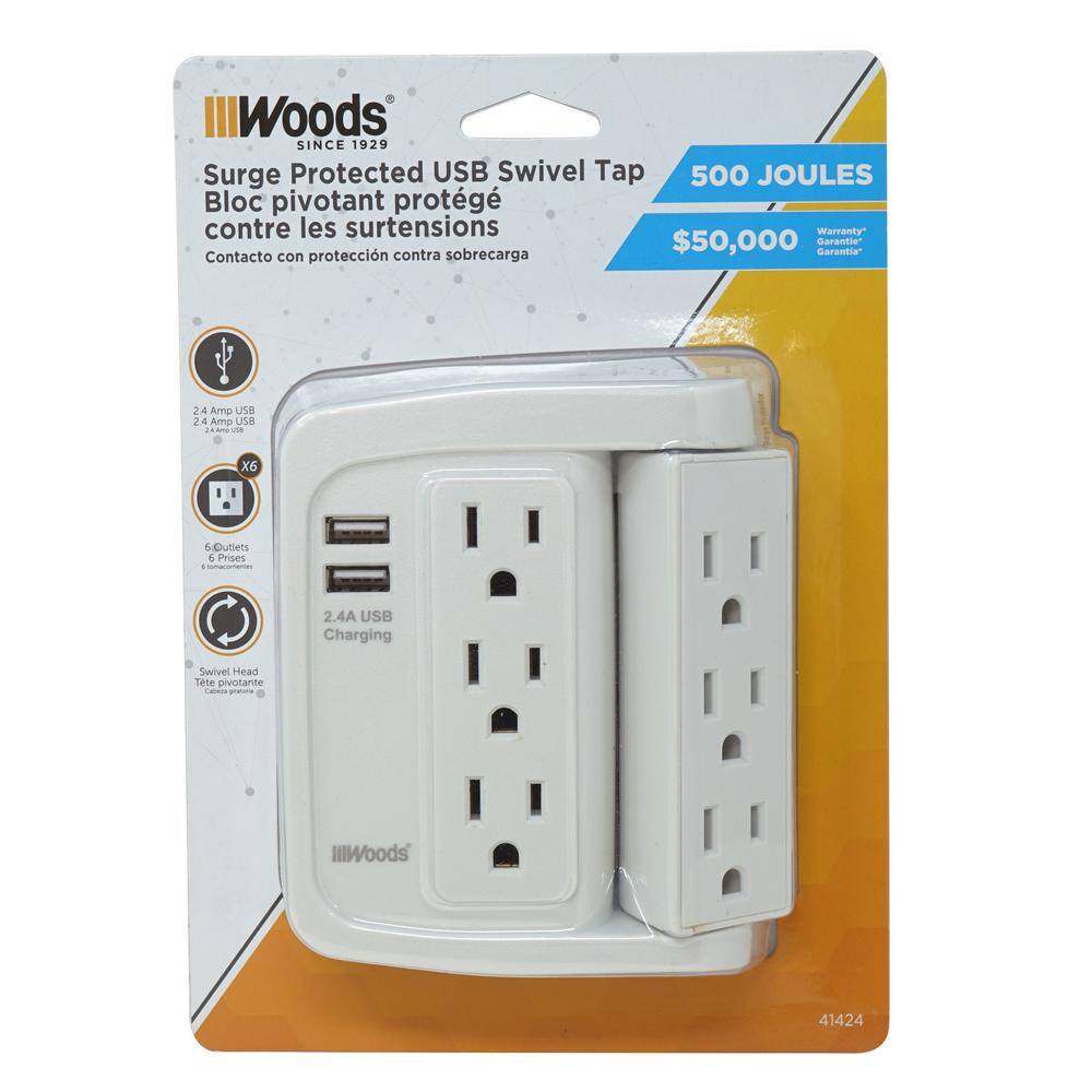 Woods 6-Outlet Surge Tap with Phone Cradle 41424