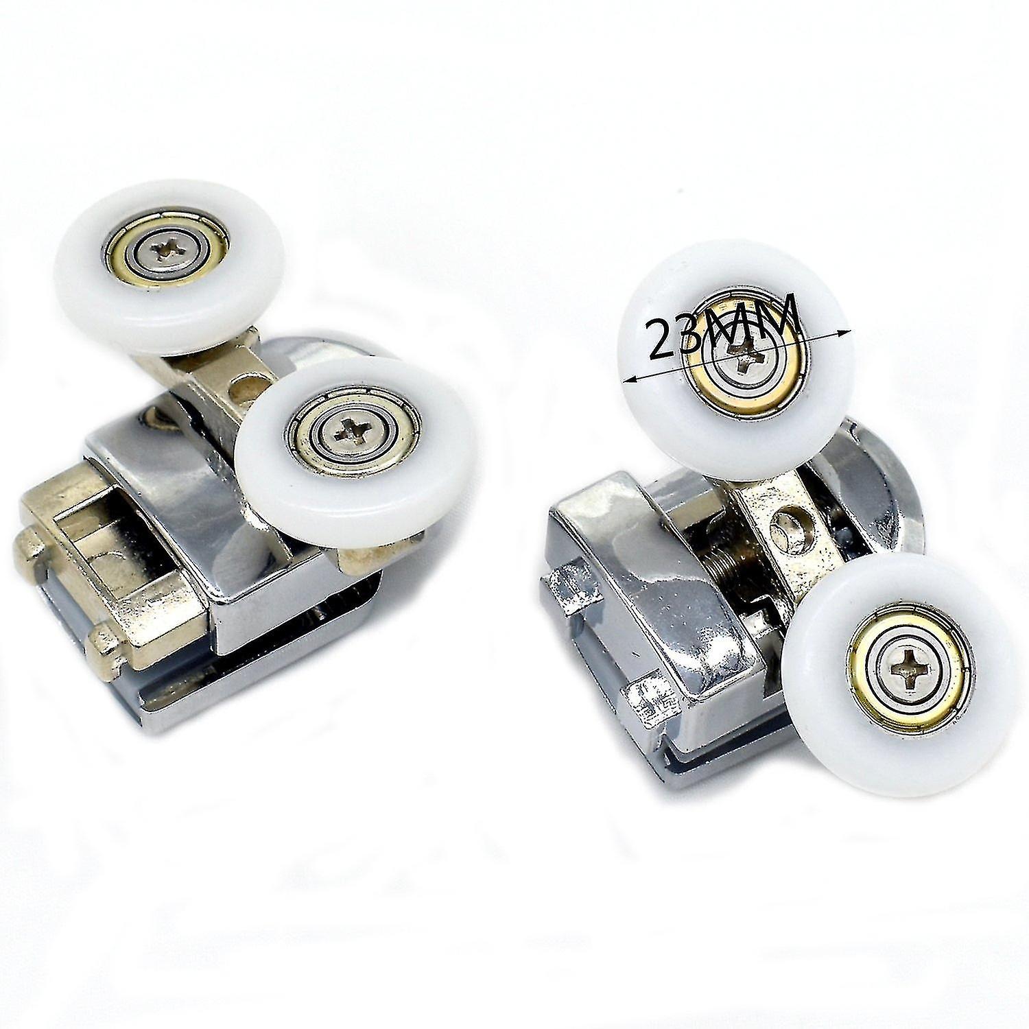 Set Of 4 Twin Shower Door Rollers Runners Wheels Pulleys 23mm Wheel Diameter Top Bottom Bathroom Rep