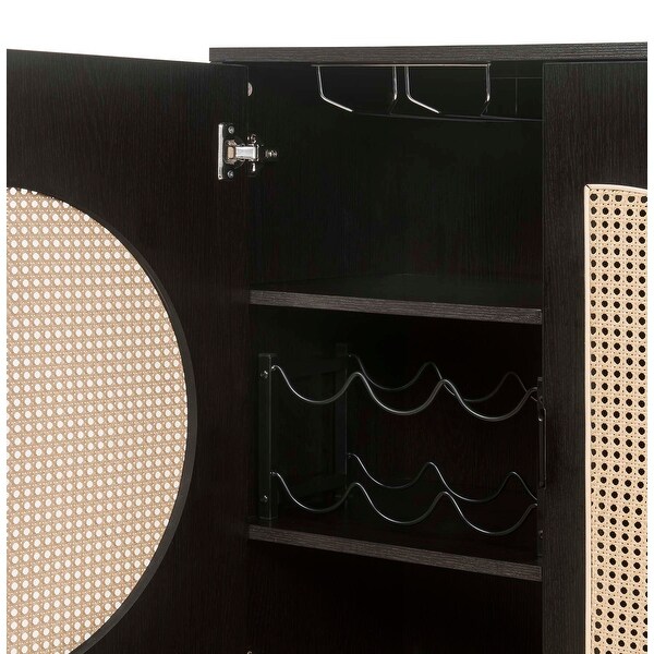 2 Doors Bar Cabinet with Wine Racks and Cup Holders in Black Finish