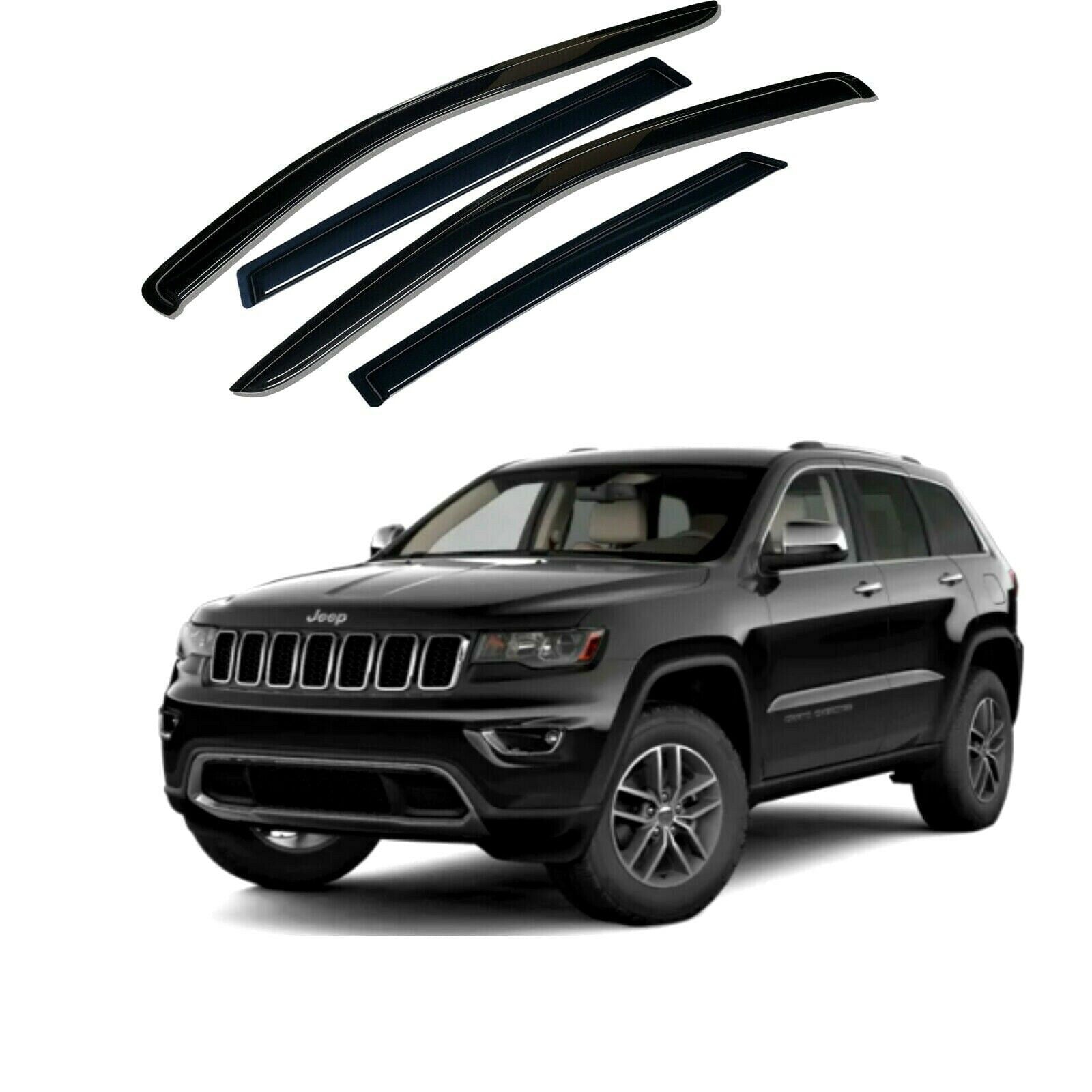 Black Side Window Sun Visors Rain Guards Deflectors Fits Jeep Grand Cherokee 2012-2019