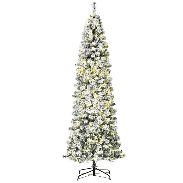 Slim PreLit SnowFlocked Douglas Fir Christmas Tree with Warm White LED Lights and Tips