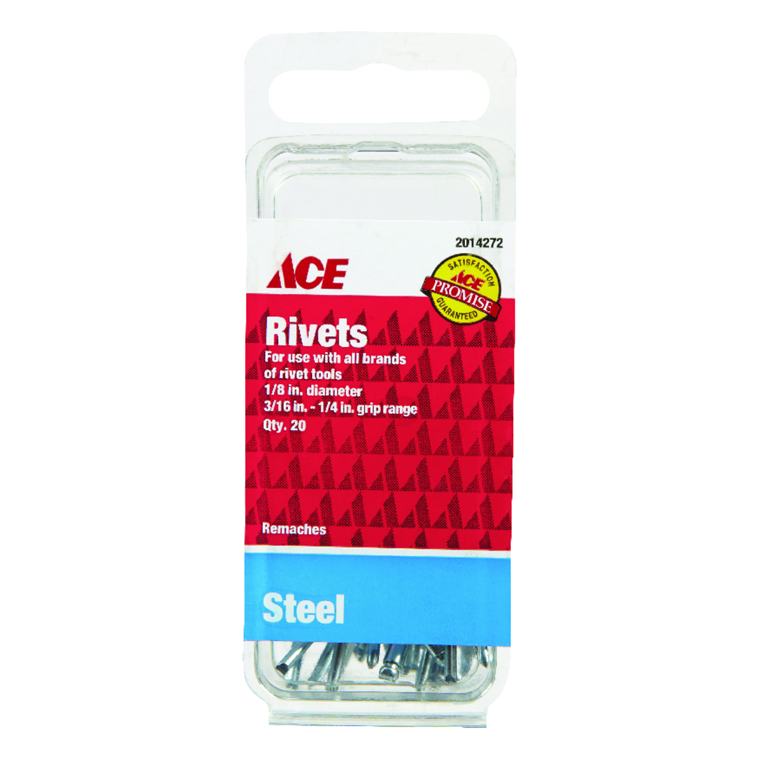 Ace 1/8 in. D X 1/4 in. Steel Rivets Silver 20 pk