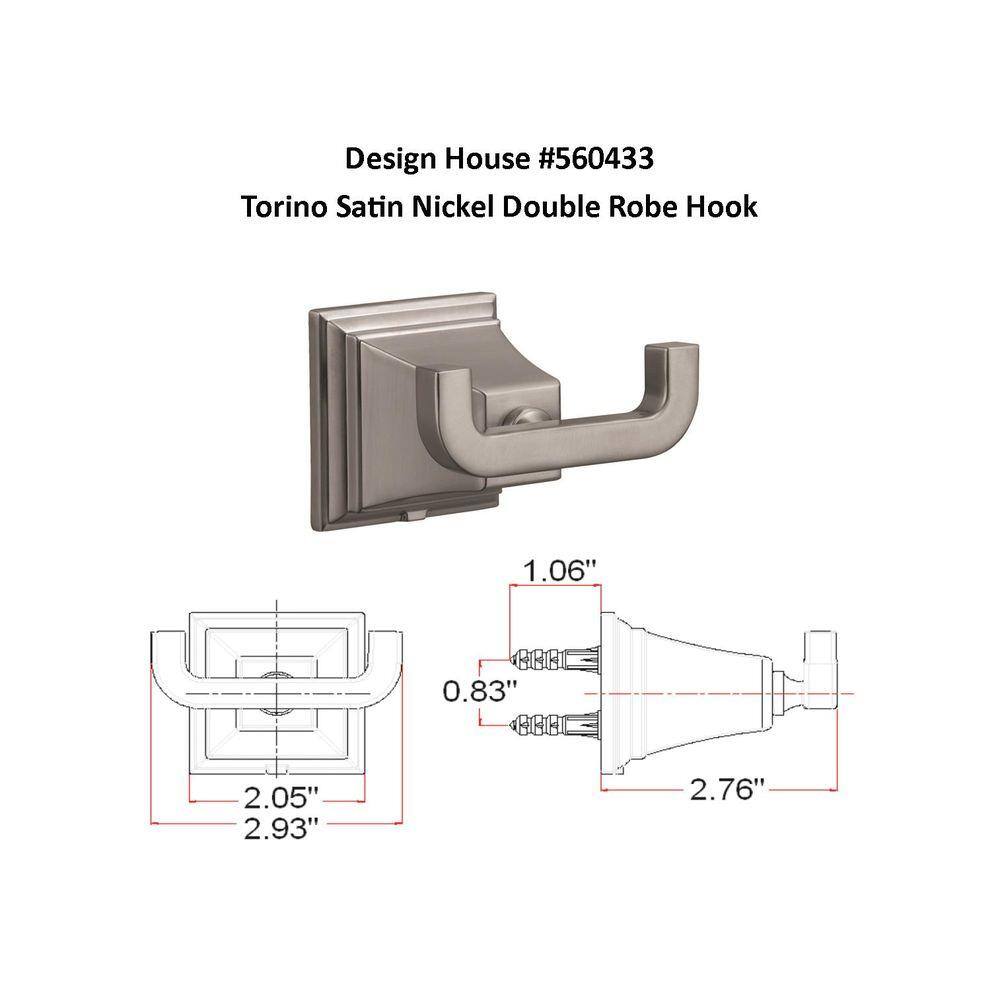 Design House Torino Double Robe Hook in Satin Nickel 560433