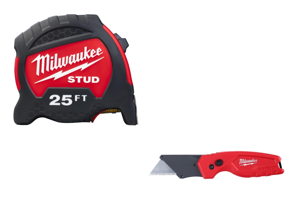 Milwaukee Gen II STUD Tape Measure 25' and FASTBACK Compact Folding Utility Knife Bundle