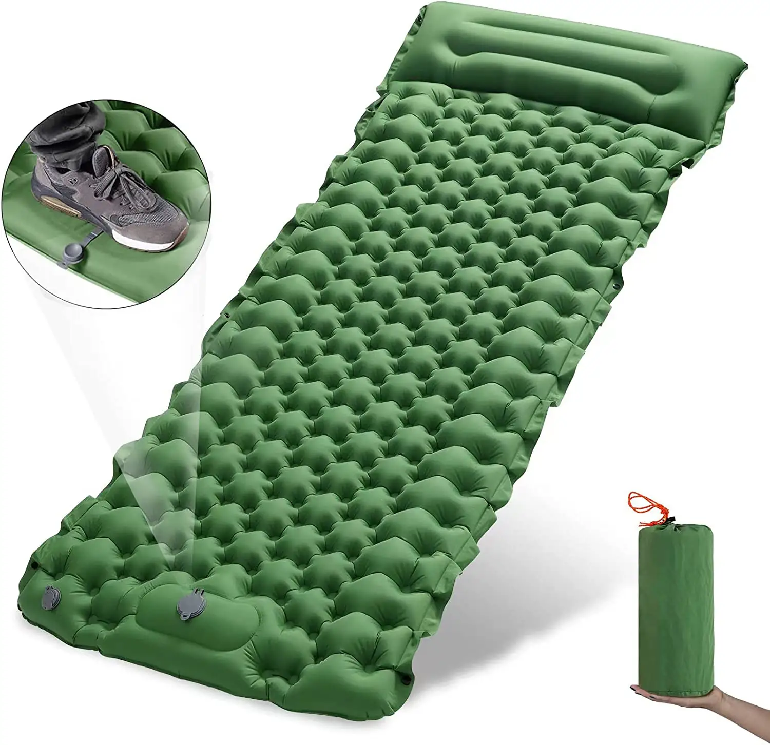 Camping Sleeping Mat Inflatable Camping Waterproof Mattress with Built in Foot Pump Compact Sleeping Pad for Camping Backpacking