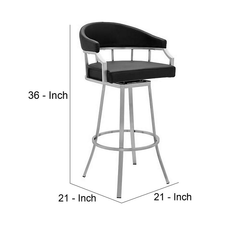 26 Inch Leatherette Back Barstool with Metal Frame， Black