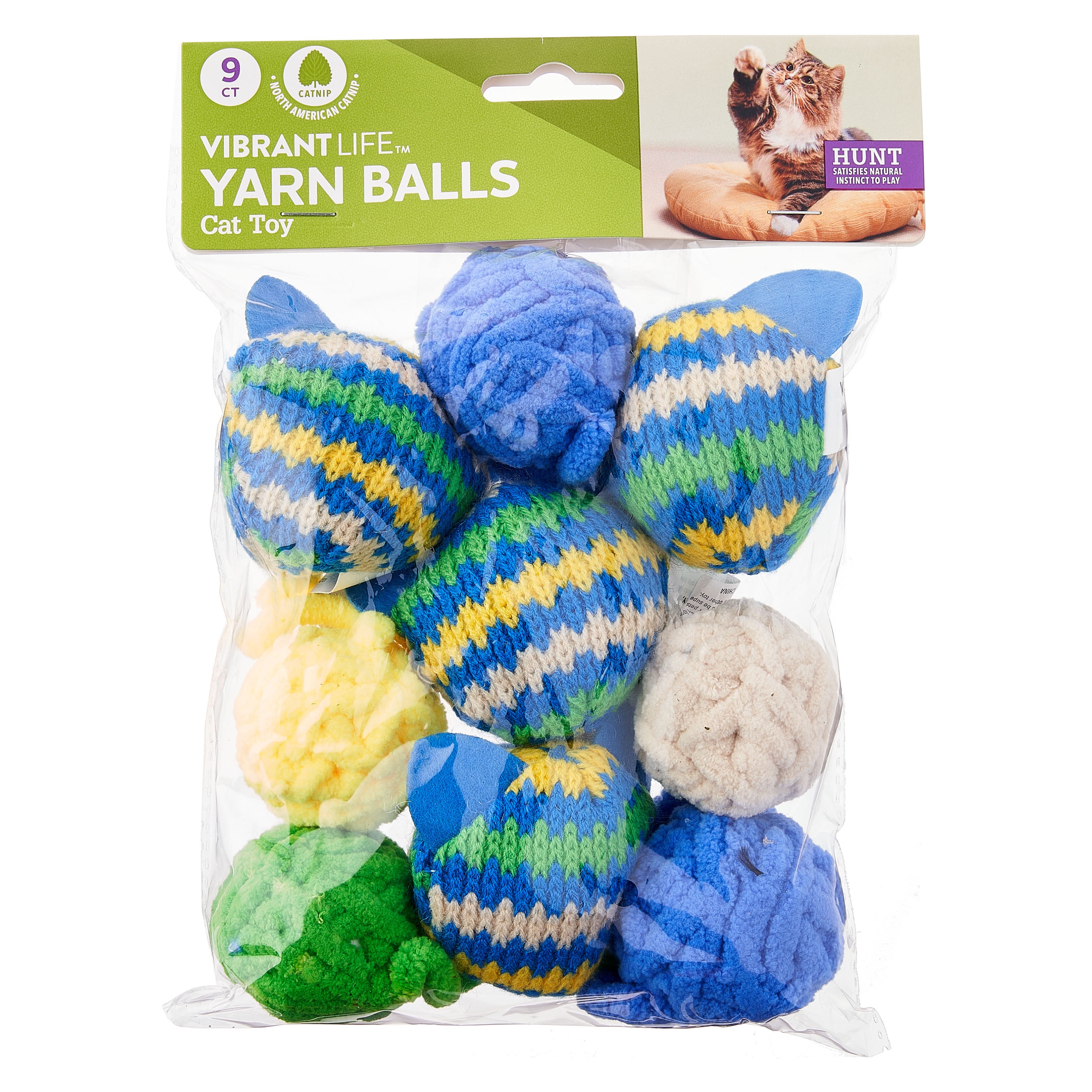 Vibrant Life Cat Toy - Catnip Yarn Balls， 9 Count with Catnip