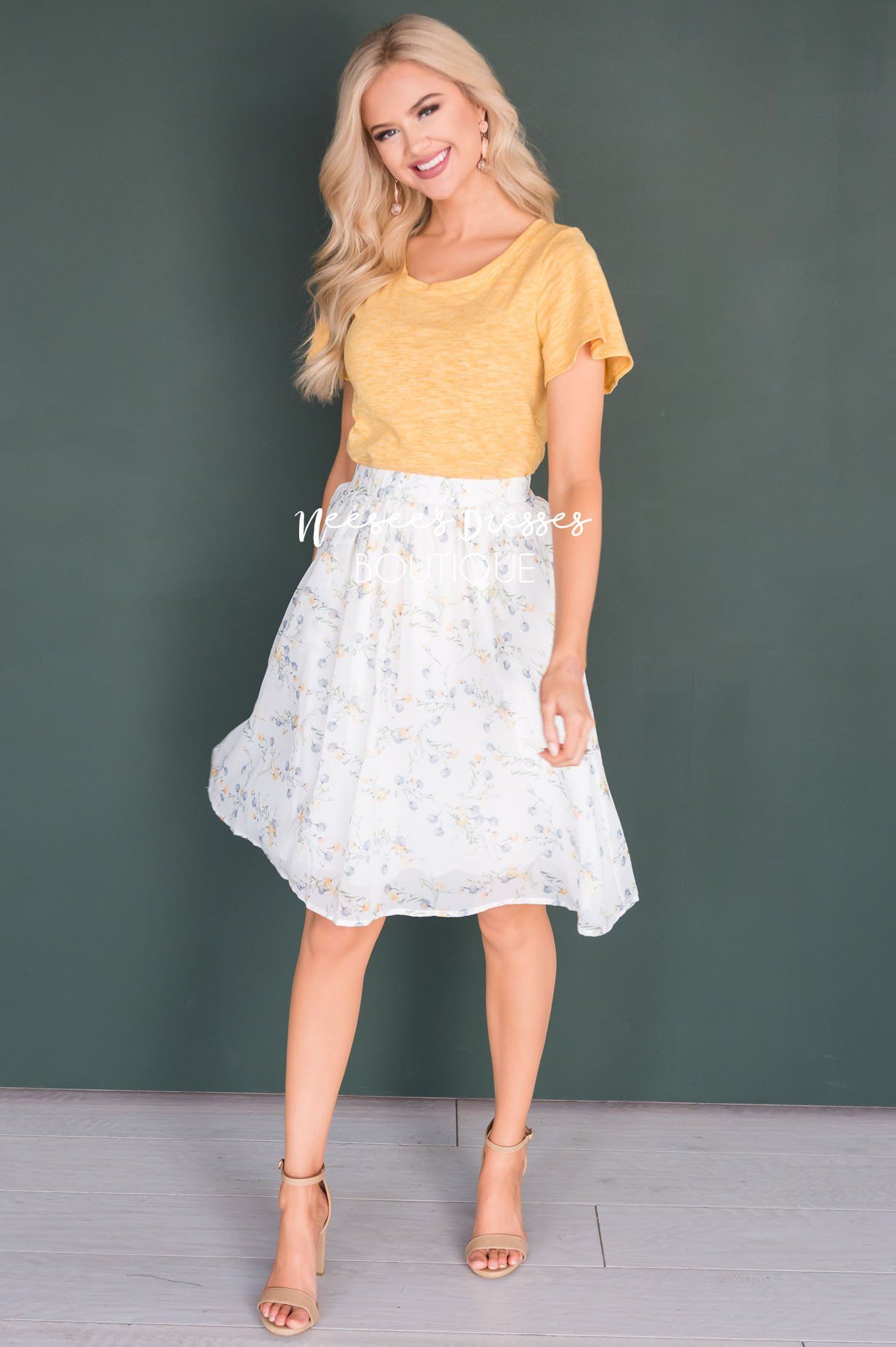 Blue & Yellow Poppy Chiffon Skirt