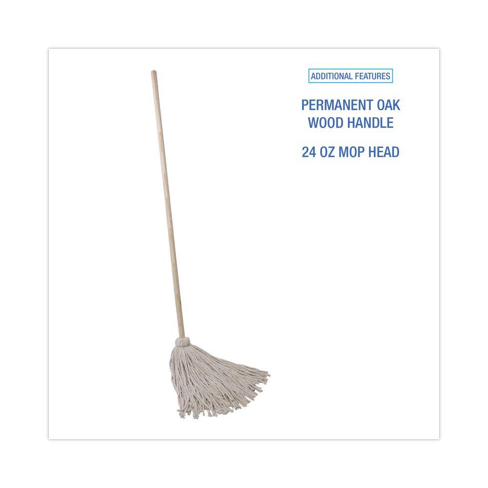 Boardwalk 24 oz. Cotton Fiber Head String Deck Mop with 54 in. Wooden Handle (6-Pack) BWK124C