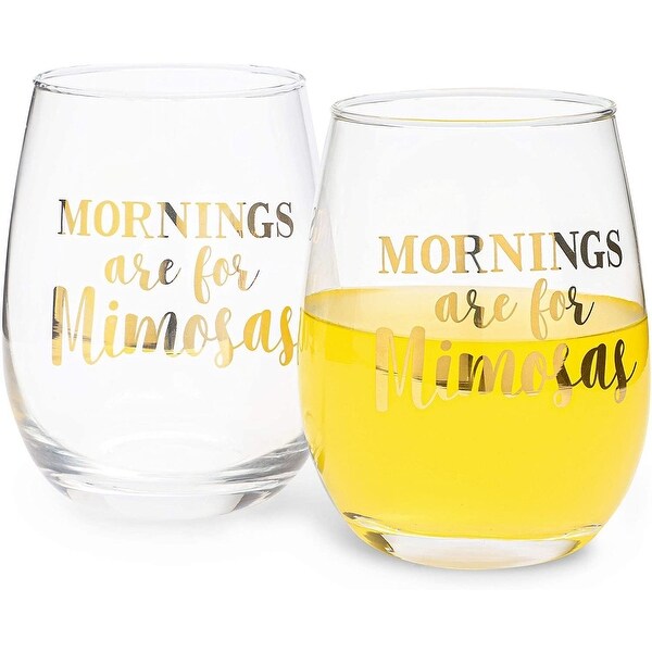 2 Pack Mornings Are for Mimosas Stemless Wine Glass for Red or White Wine， 16 oz - 16 Oz