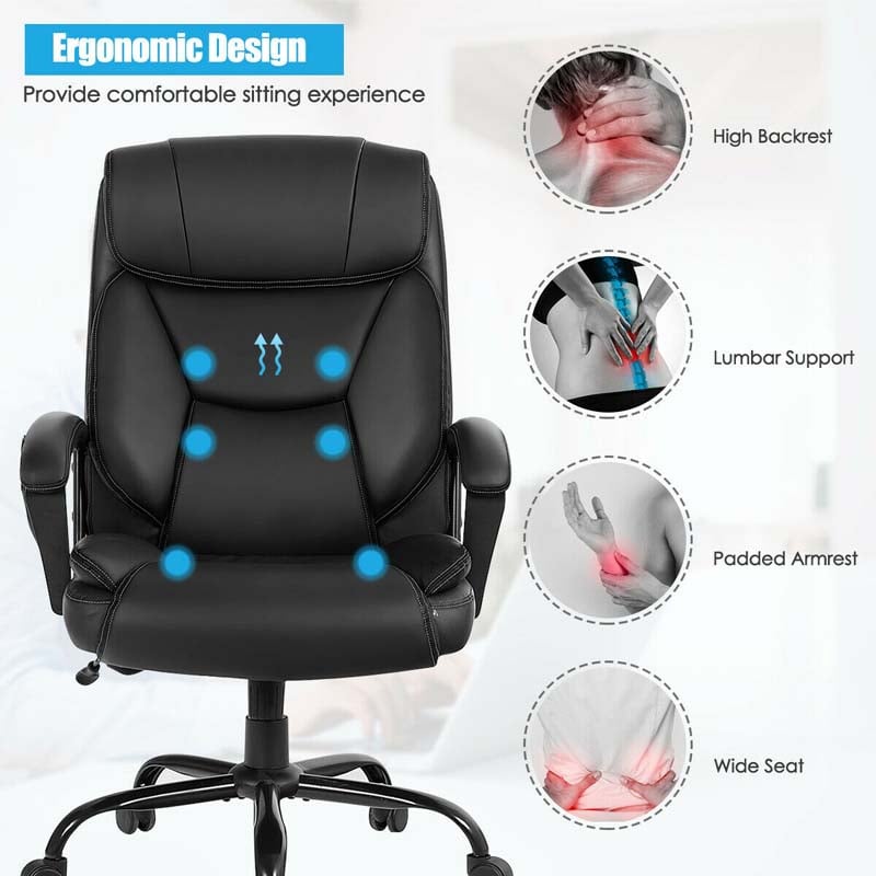 500 LBS Big & Tall Office Chair Massage Executive Chair PU Leather High Back Computer Desk Chair