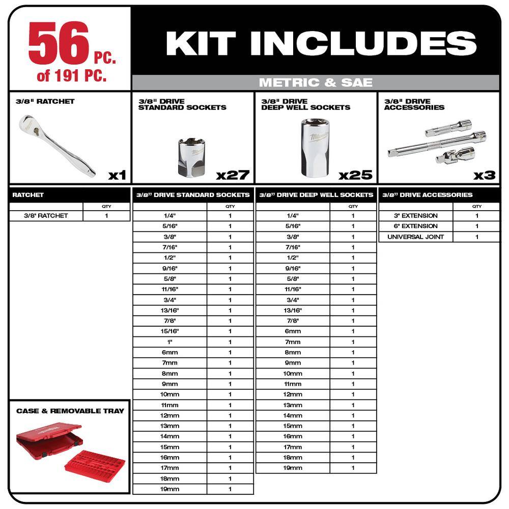 MW Mechanics Tool Set (191-Piece) with High Capacity Rolling Tool Chest 48-22-9489-48-22-8537