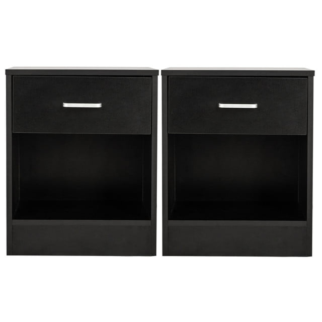 Nightstands Set of 2, End Table Side Table Black Nightstand with 1-Drawer and Open Shelf, Night Stands for Bedrooms