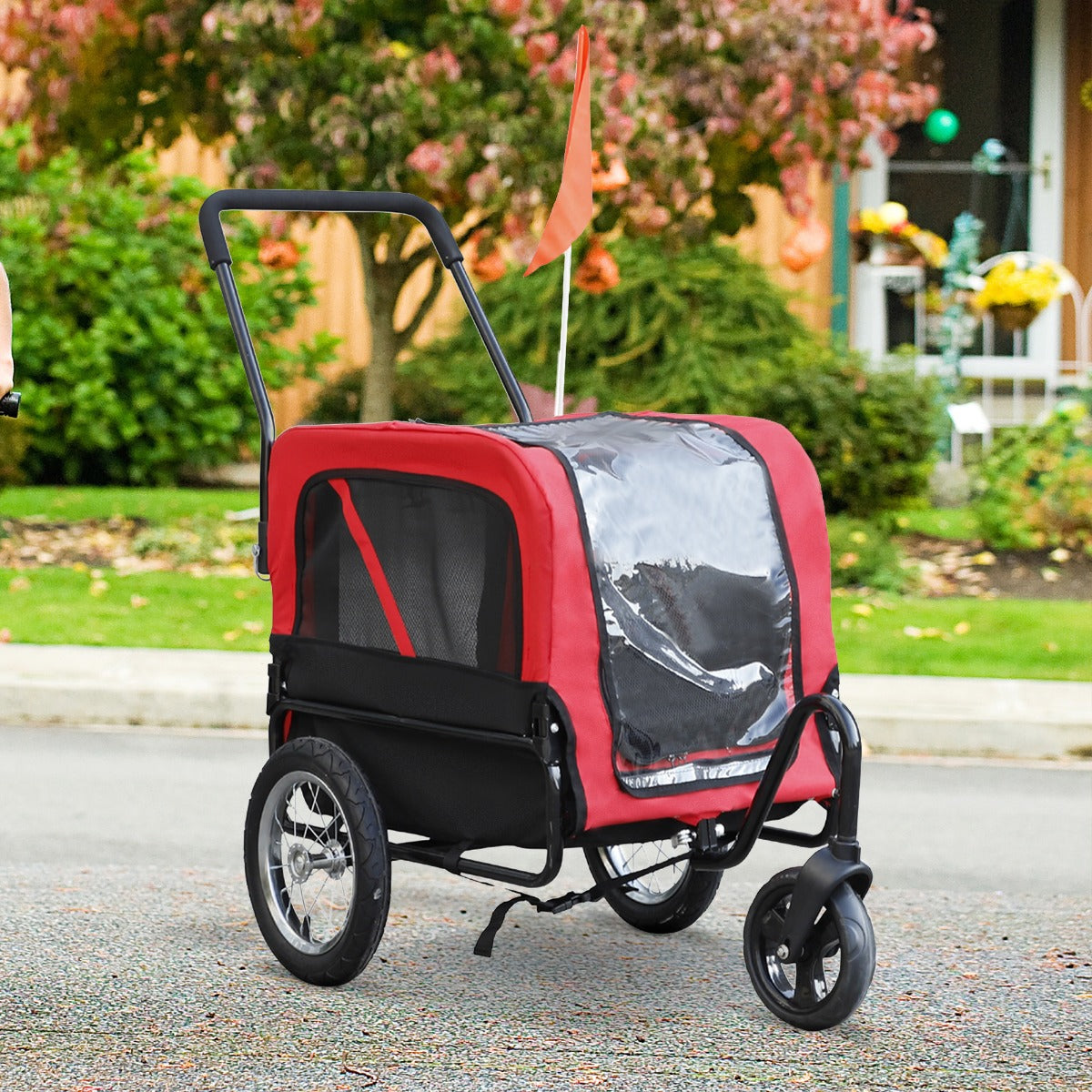 Carevas -Jr Dog Pet Bike Trailer / Stroller with Swivel Wheel - Red / Black