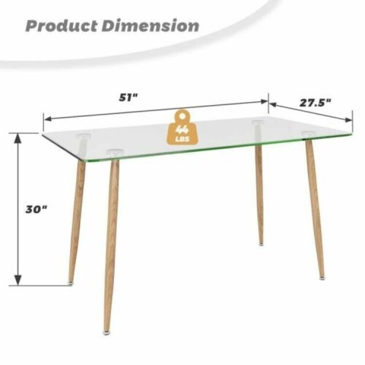 Modern Glass Rectangular Dining Table with Metal Legs   51\