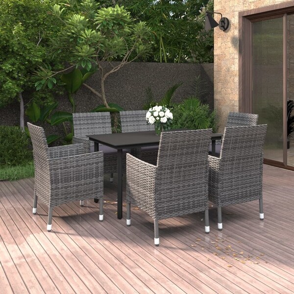 vidaXL Patio Dining Set Outdoor Table and Chair Set Poly Rattan and Glass