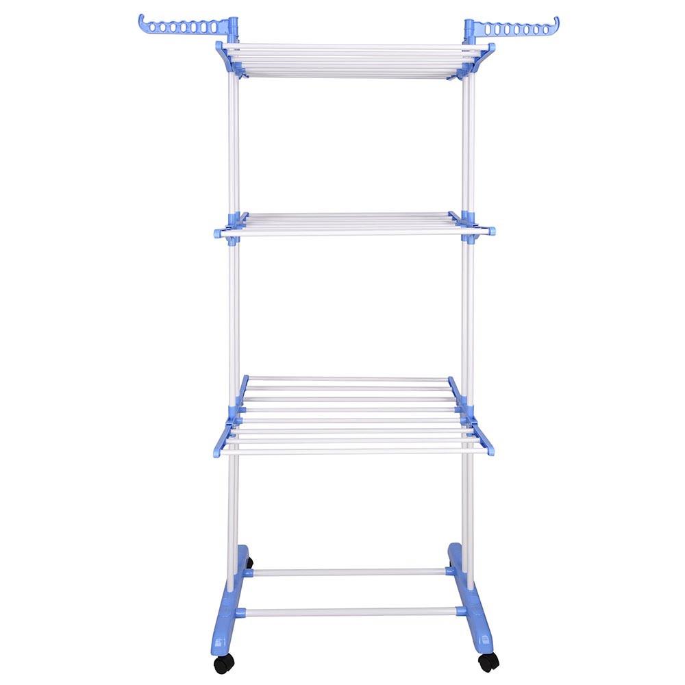 Aquaterior Laundry Folding Clothes Dryer Rack 3 Tiers w/ Casters White