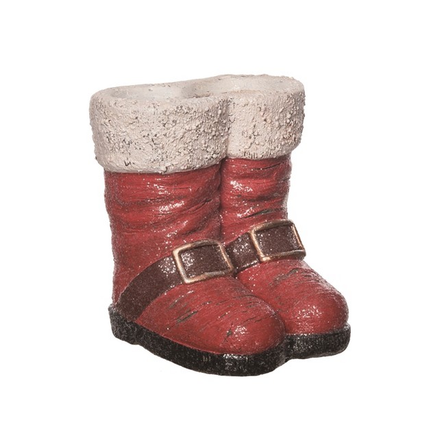 Transpac Resin 9 5 In Red Christmas Santa x27 s Boot Container With Buckle