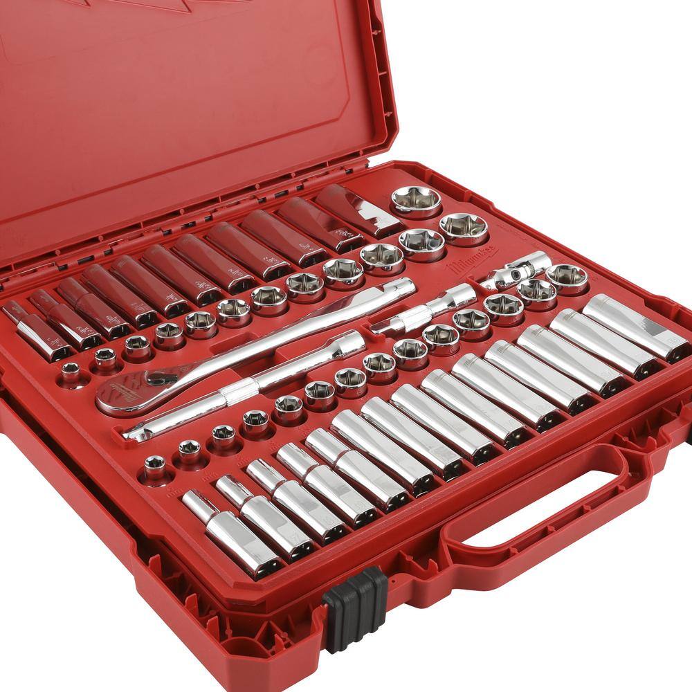 MW 38 in. Drive SAEMetric Ratchet and Socket Mechanics Tool Set with 38 in. Drive 5 in. Stubby Ratchet (57-Piece) 48-22-9008-48-22-9036