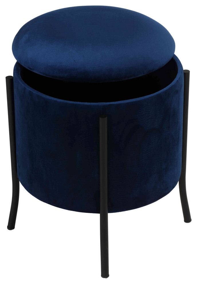 Cortesi Home Seattle Round Storage Ottoman With Metal Legs  Navy Blue Velvet   Contemporary   Footstools And Ottomans   by CozyStreet  Houzz