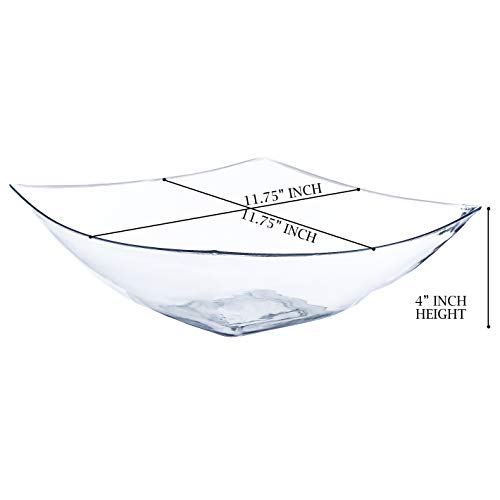 Plasticpro Disposable 128 ounce Square Serving Bowls， Party Snack or Salad Bowl， Extra Large Plastic Crystal Clear Pack of 4