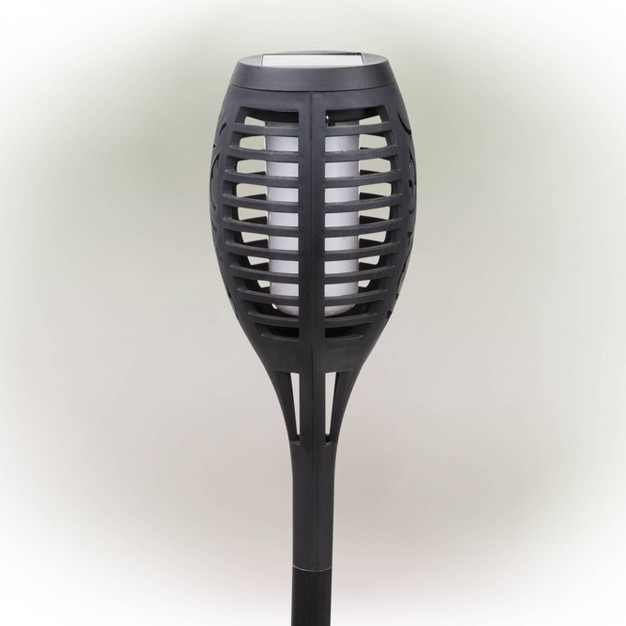 Set Of 6 Outdoor Solar Powered Pathway Led Torch Light Stakes Black Alpine Corporation