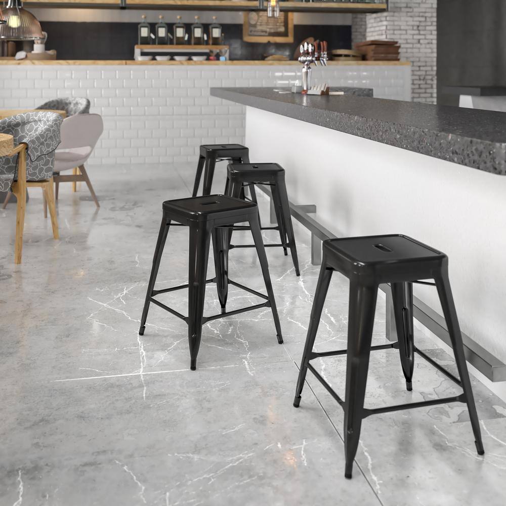 Flash Furniture 24 in. Black Metal Bar Stool CH3132024BK