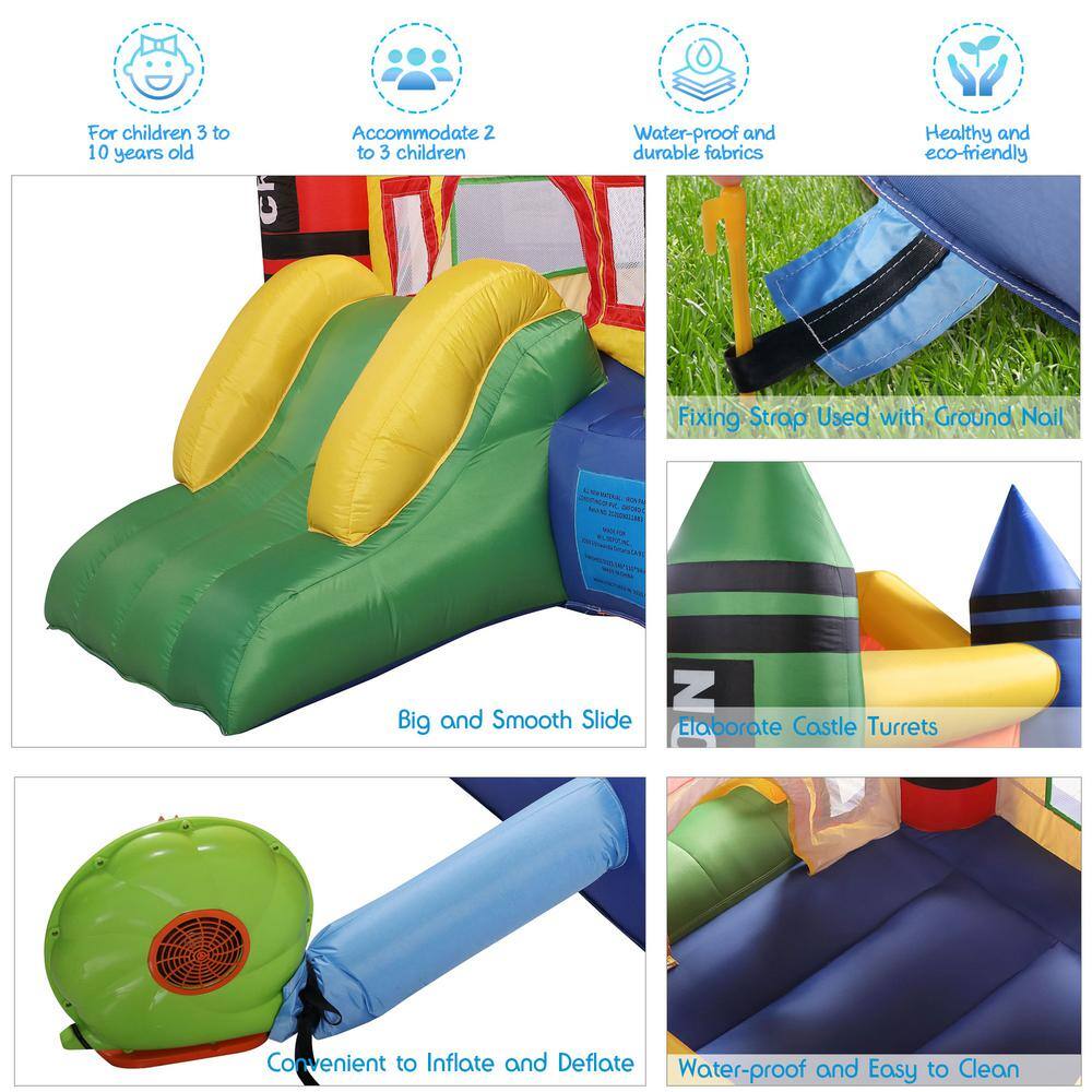 Nyeekoy 12.1 ft. x 9.2 ft. Inflatable Bounce House Kid Jump Castle Bouncer with Slide and Air Blower Fan TH17G0161SE