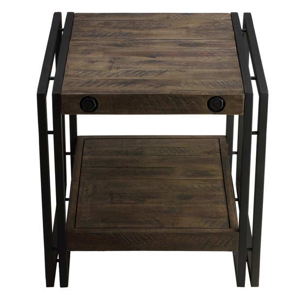 Cortesi Home Penni Dark Grey Solid Wood End Table with Black Metal Frame