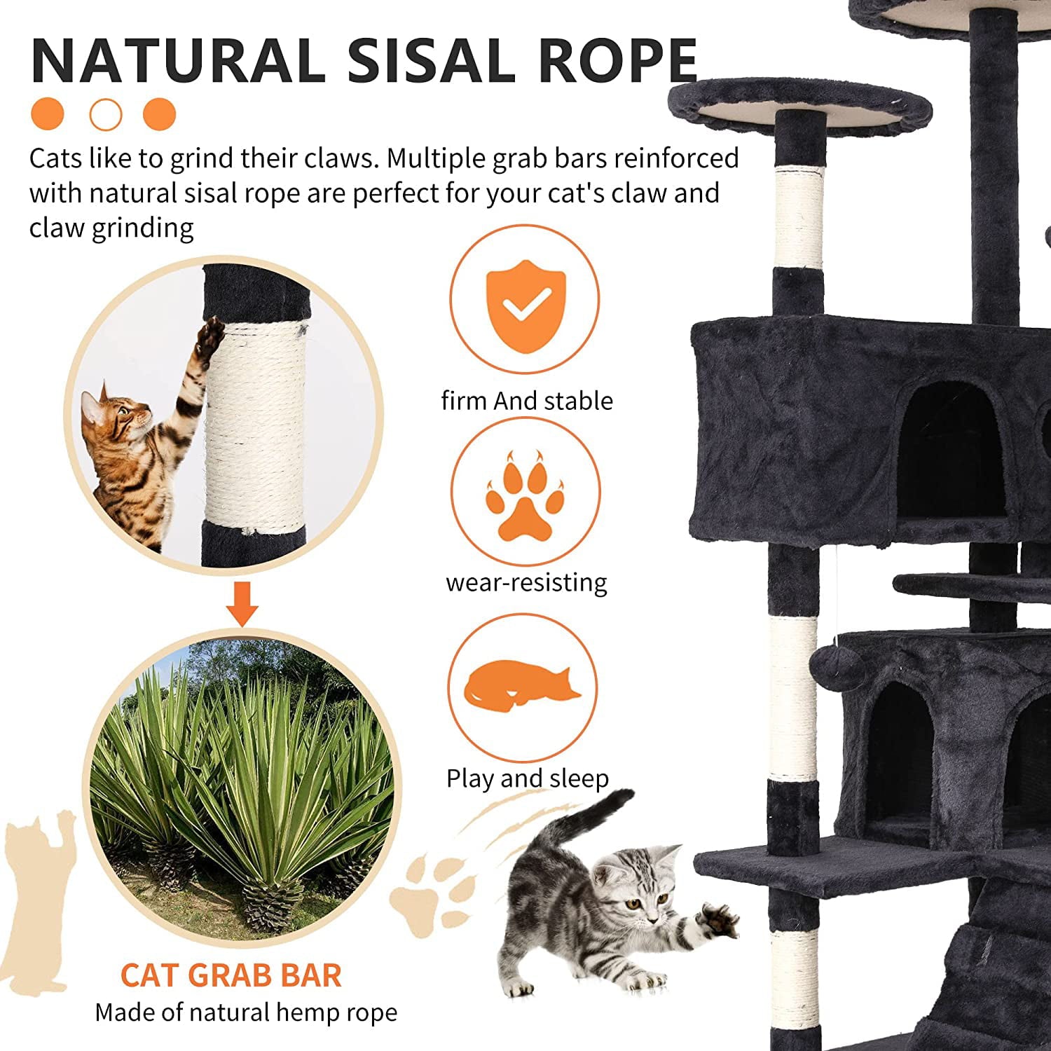 BestPet 54in Cat Tree Tower with Cat Scratching Posts Stand House Cat Condo with Funny Toys(54in，Dark Gray)