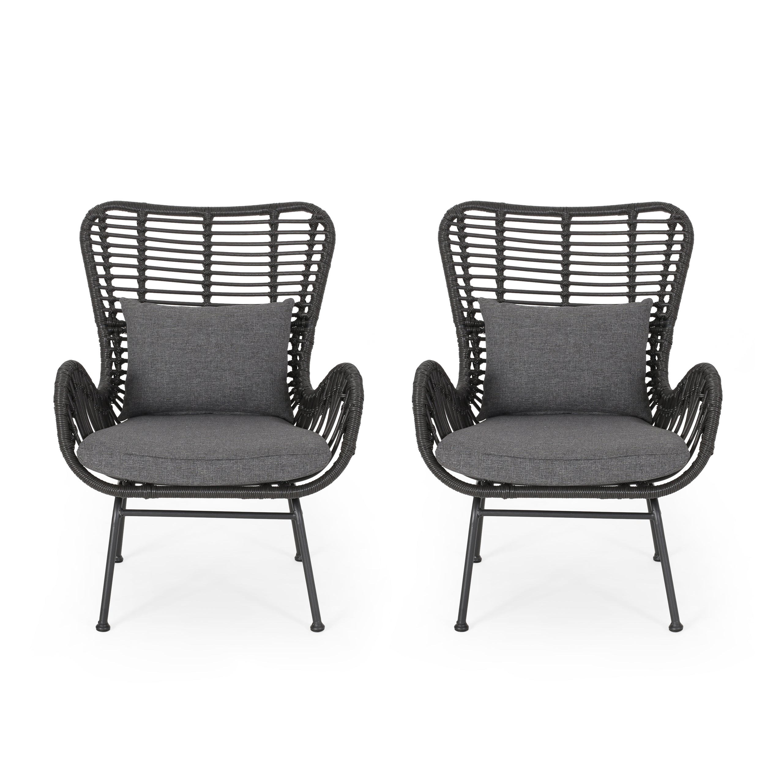 Pooneli Outdoor Wicker Club Chairs with Cushions (Set of 2)