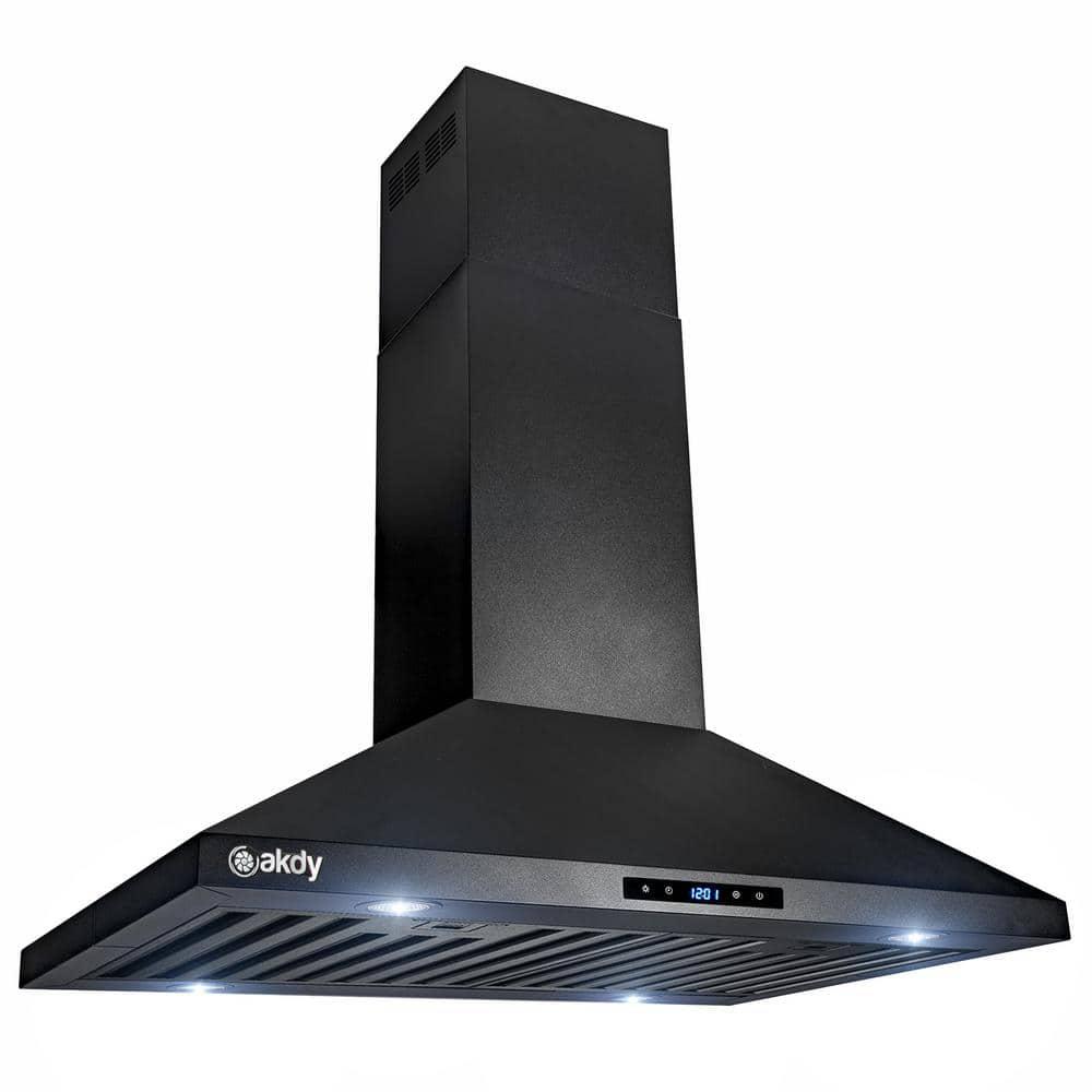 AKDY 30 in 343 CFM Convertible Kitchen Island Mount Range Hood in Black Painted Stainless Steel with Touch Control