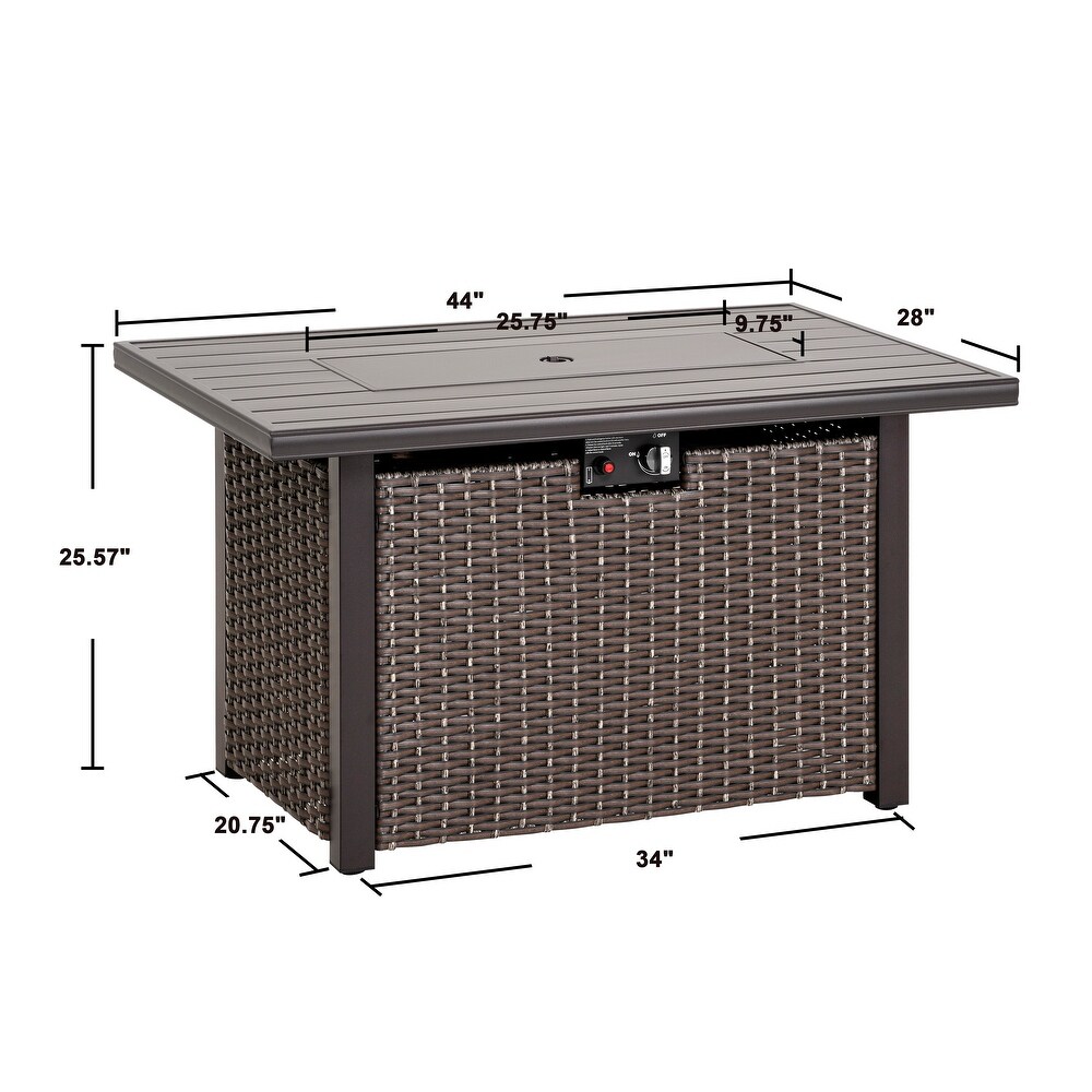 Outdoor 44 Inch 50 000 BTU Propane Gas Rattan Fire Pit Table  Aluminum Top